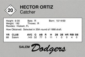 1989 Salem Dodgers #20 Hector Ortiz Back