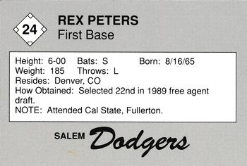 1989 Salem Dodgers #24 Rex Peters Back