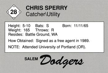 1989 Salem Dodgers #28 Chris Sperry Back