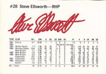 1989 Dunkin' Donuts Pawtucket Red Sox #NNO Steve Ellsworth Back