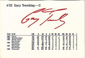 1989 Dunkin' Donuts Pawtucket Red Sox #NNO Gary Tremblay Back