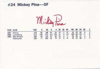 1990 Dunkin' Donuts Pawtucket Red Sox #19 Mickey Pina Back