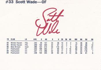1990 Dunkin' Donuts Pawtucket Red Sox #29 Scott Wade Back