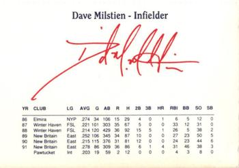 1992 Dunkin' Donuts Pawtucket Red Sox #NNO Dave Milstien Back