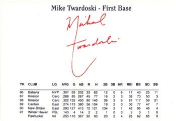 1992 Dunkin' Donuts Pawtucket Red Sox #NNO Mike Twardoski Back