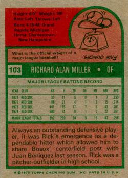 1975 Topps #103 Rick Miller Back