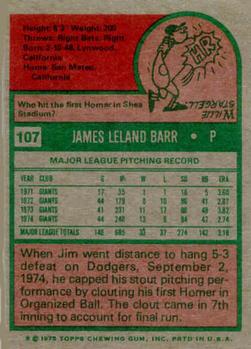 1975 Topps #107 Jim Barr Back