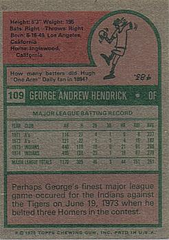 1975 Topps #109 George Hendrick Back