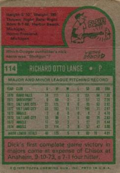 1975 Topps #114 Dick Lange Back