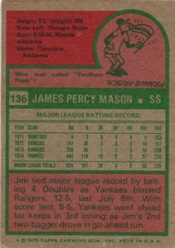 1975 Topps #136 Jim Mason Back