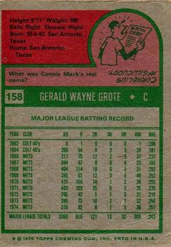 1975 Topps #158 Jerry Grote Back
