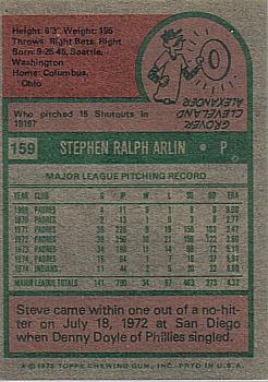 1975 Topps #159 Steve Arlin Back
