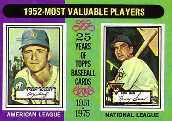 1975 Topps #190 1952 MVPs (Bobby Shantz / Hank Sauer) Front
