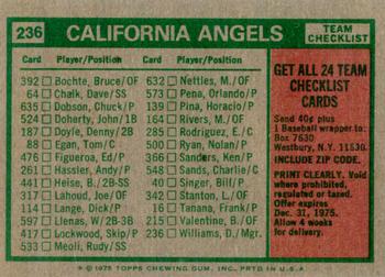 1975 Topps #236 California Angels / Dick Williams Back