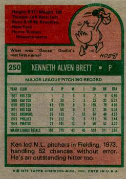 1975 Topps #250 Ken Brett Back