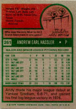 1975 Topps #261 Andy Hassler Back