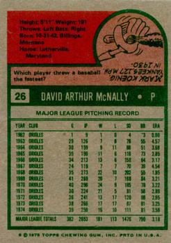 1975 Topps #26 Dave McNally Back