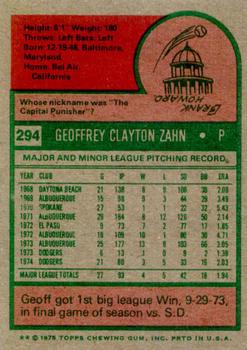 1975 Topps #294 Geoff Zahn Back