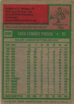 1975 Topps #295 Vada Pinson Back