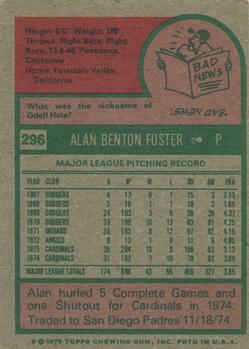1975 Topps #296 Alan Foster Back
