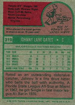 1975 Topps #319 Johnny Oates Back