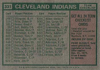 1975 Topps #331 Cleveland Indians / Frank Robinson Back