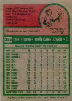1975 Topps #355 Chris Cannizzaro Back