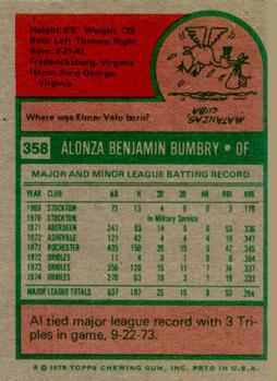 1975 Topps #358 Al Bumbry Back