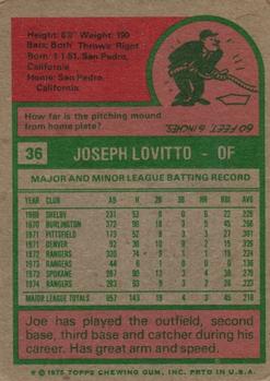 1975 Topps #36 Joe Lovitto Back