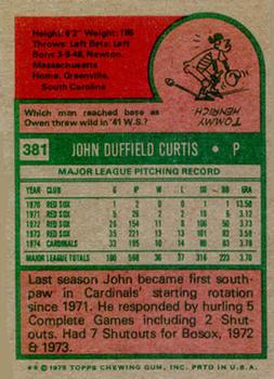 1975 Topps #381 John Curtis Back