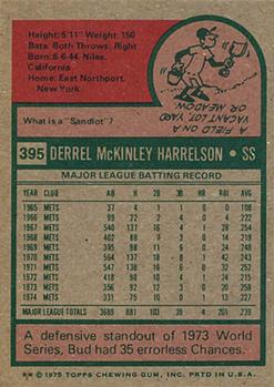 1975 Topps #395 Bud Harrelson Back
