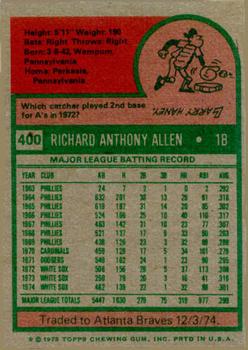 1975 Topps #400 Dick Allen Back