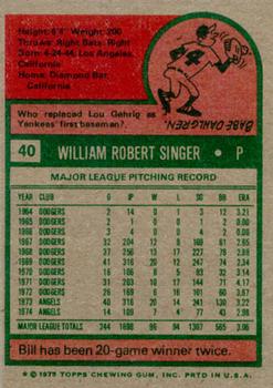 1975 Topps #40 Bill Singer Back