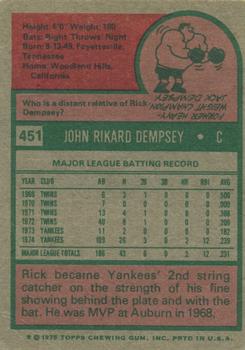 1975 Topps #451 Rick Dempsey Back