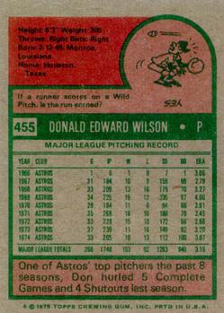 1975 Topps #455 Don Wilson Back