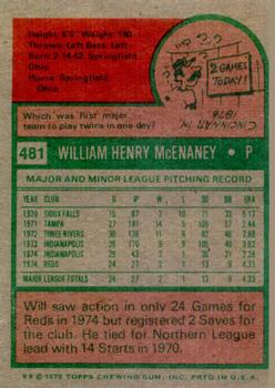 1975 Topps #481 Will McEnaney Back