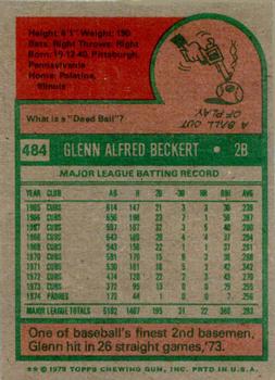 1975 Topps #484 Glenn Beckert Back