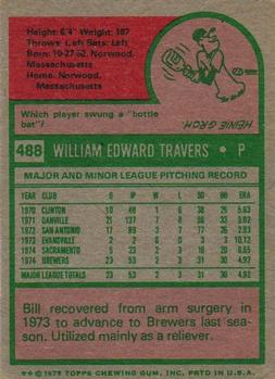 1975 Topps #488 Bill Travers Back