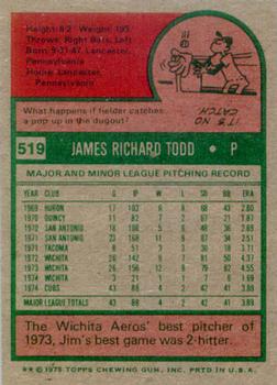1975 Topps #519 Jim Todd Back