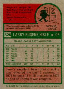1975 Topps #526 Larry Hisle Back