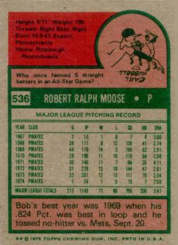 1975 Topps #536 Bob Moose Back