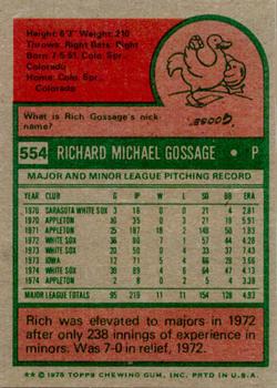 1975 Topps #554 Rich Gossage Back
