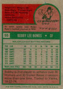 1975 Topps #55 Bobby Bonds Back