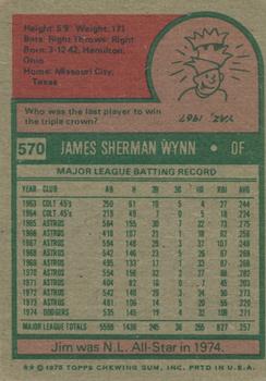 1975 Topps #570 Jim Wynn Back
