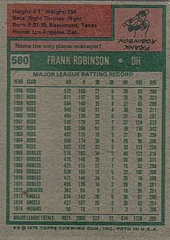 1975 Topps #580 Frank Robinson Back