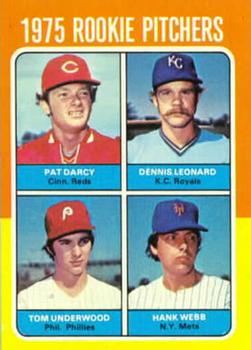 1975 Topps #615 1975 Rookie Pitchers (Pat Darcy / Dennis Leonard / Tom Underwood / Hank Webb) Front