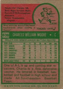 1975 Topps #636 Charlie Moore Back