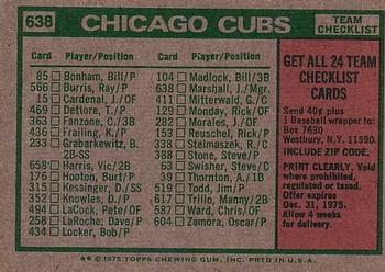 1975 Topps #638 Chicago Cubs / Jim Marshall Back