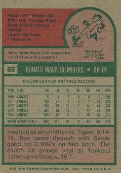 1975 Topps #68 Ron Blomberg Back