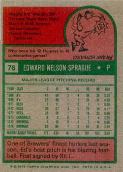 1975 Topps #76 Ed Sprague Back